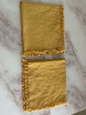 (2)  sunny  yellow fringe cloth napkins
